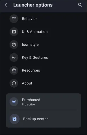 Launcher Options Menu