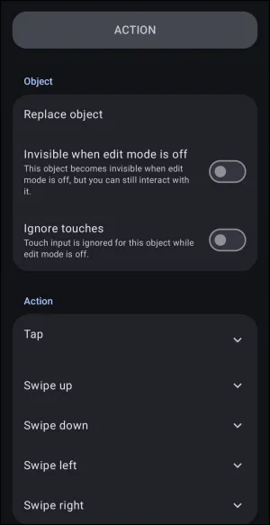 Action dialog