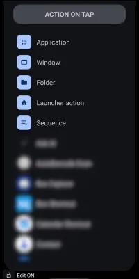 Action On Tap Selection dialog