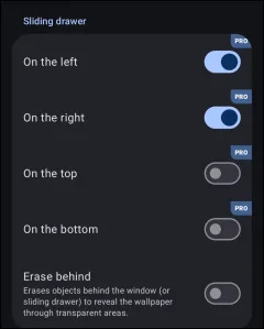Sliding Drawer Settings Sliding Drawer Settings